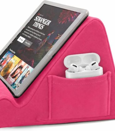 Brookstone Tablet Lap Cushion - Tablet/Phone/Ebook Holder for Bed, Flights, and Travel, Memory Foam Lap Desk for Reading and Hands Free Viewing, Compatible iPad and Kindle Accessories, Pink