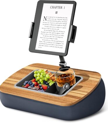 ERGONOV Tablet Pillow Stand for Lap Use,Adjustable iPad Holder with Snack Bowl,360° Rotating Clip for 4.7-13" Kindle,Phone,Tablet.Ideal for Hands-Free Reading and Relaxation on Bed,Couch,Recliner,Gray